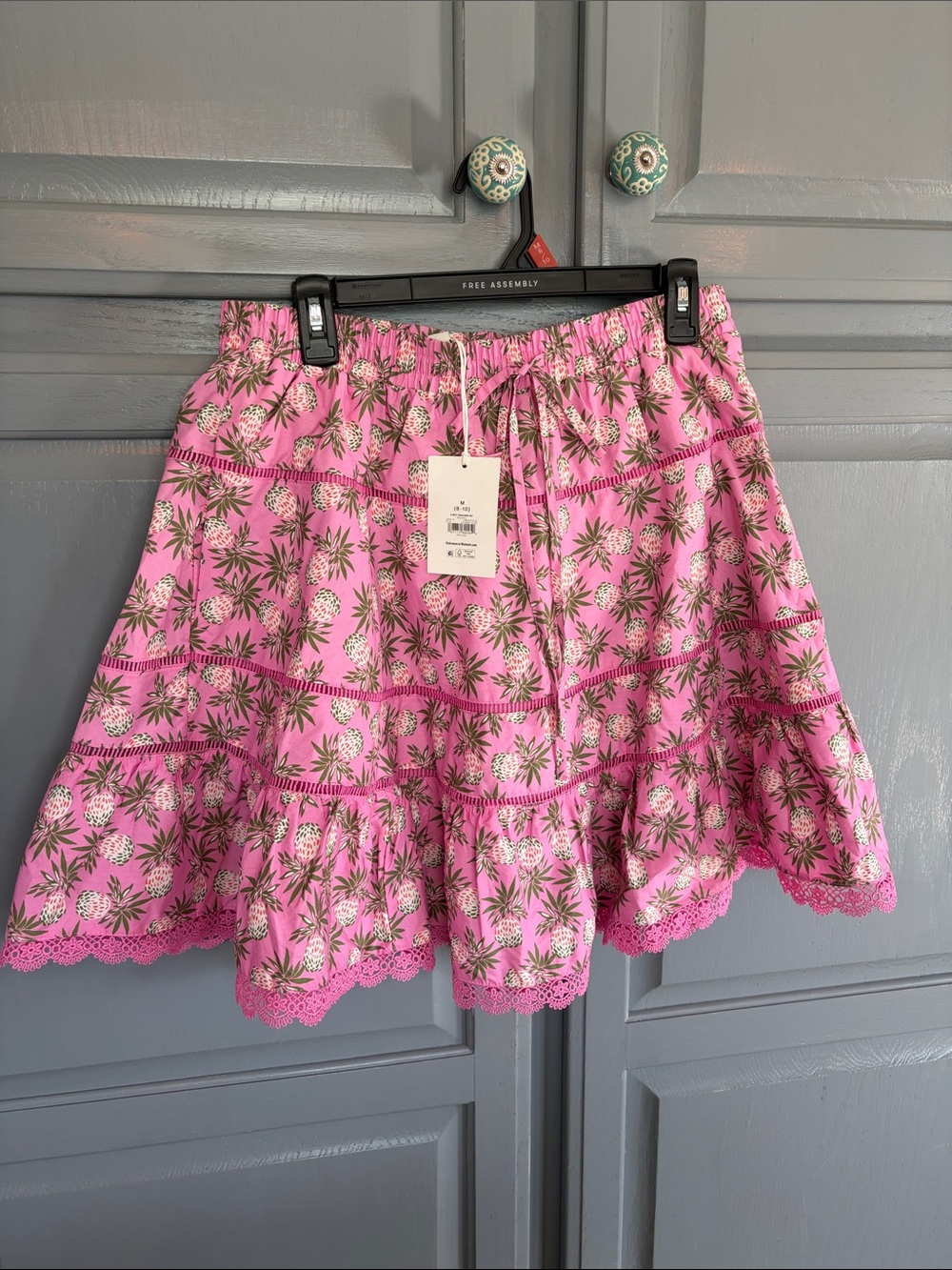 Women's Pink Floral Tiered Skirt with Lace Trim